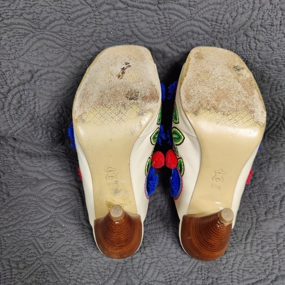 Tory Burch Multicolor Christmas Embroidered Leather Ellis Peep Toe Heel Mule 10M - Picture 10 of 11